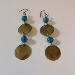 Handmade gold and turquoise dangle earrings